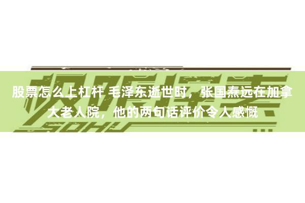 股票怎么上杠杆 毛泽东逝世时，张国焘远在加拿大老人院，他的两句话评价令人感慨